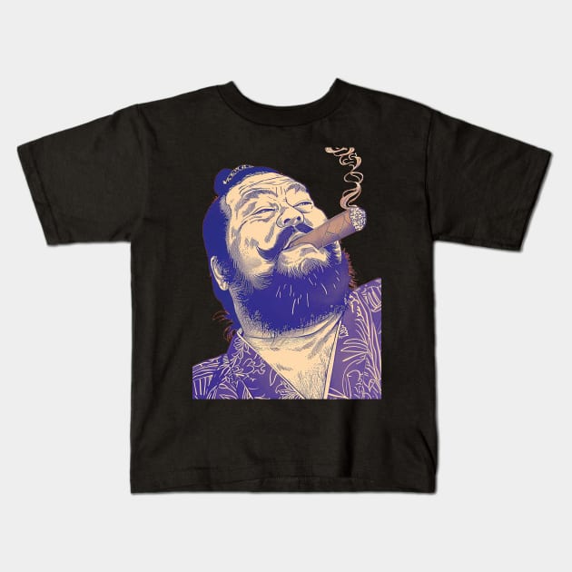 Puff Sumo 2: Smoking a Fat Robusto Cigar on a dark (Knocked Out) background Kids T-Shirt by Puff Sumo